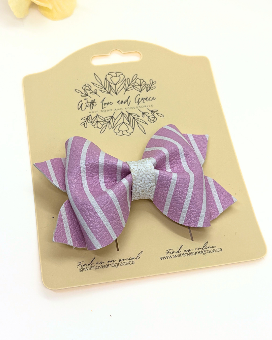 Pink and White Strip Pinch Bow