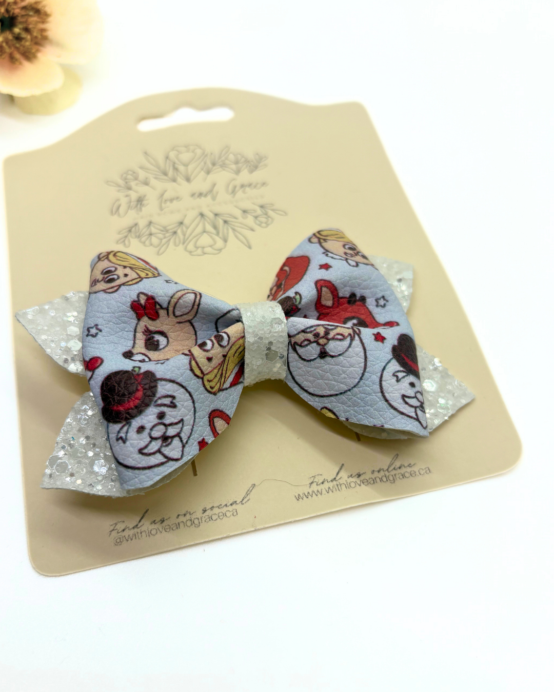 Reindeer with Red Nose Christmas Pinch Bow
