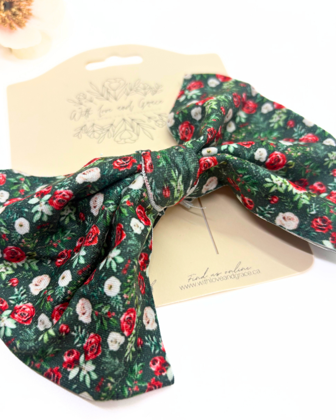 Christmas Floral Fabric Hairbow