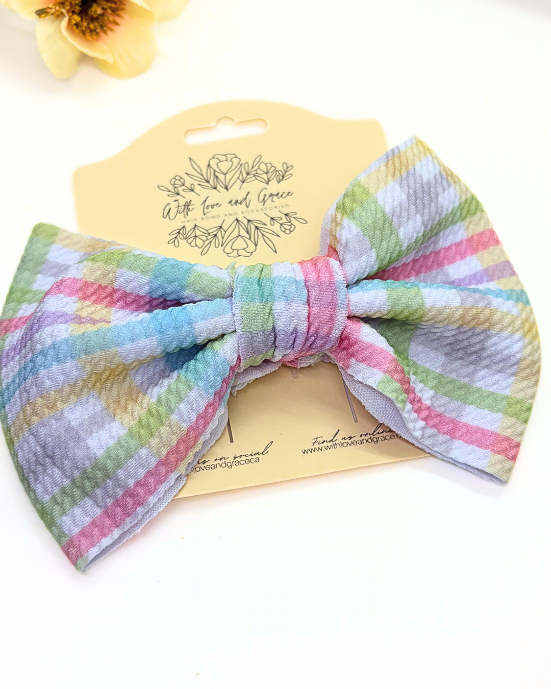 Pastel Plaid Fabric Hair Bow