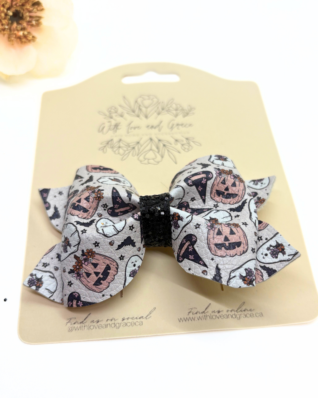 Jack O'Lantern and Ghost with Florals Pinch Bow