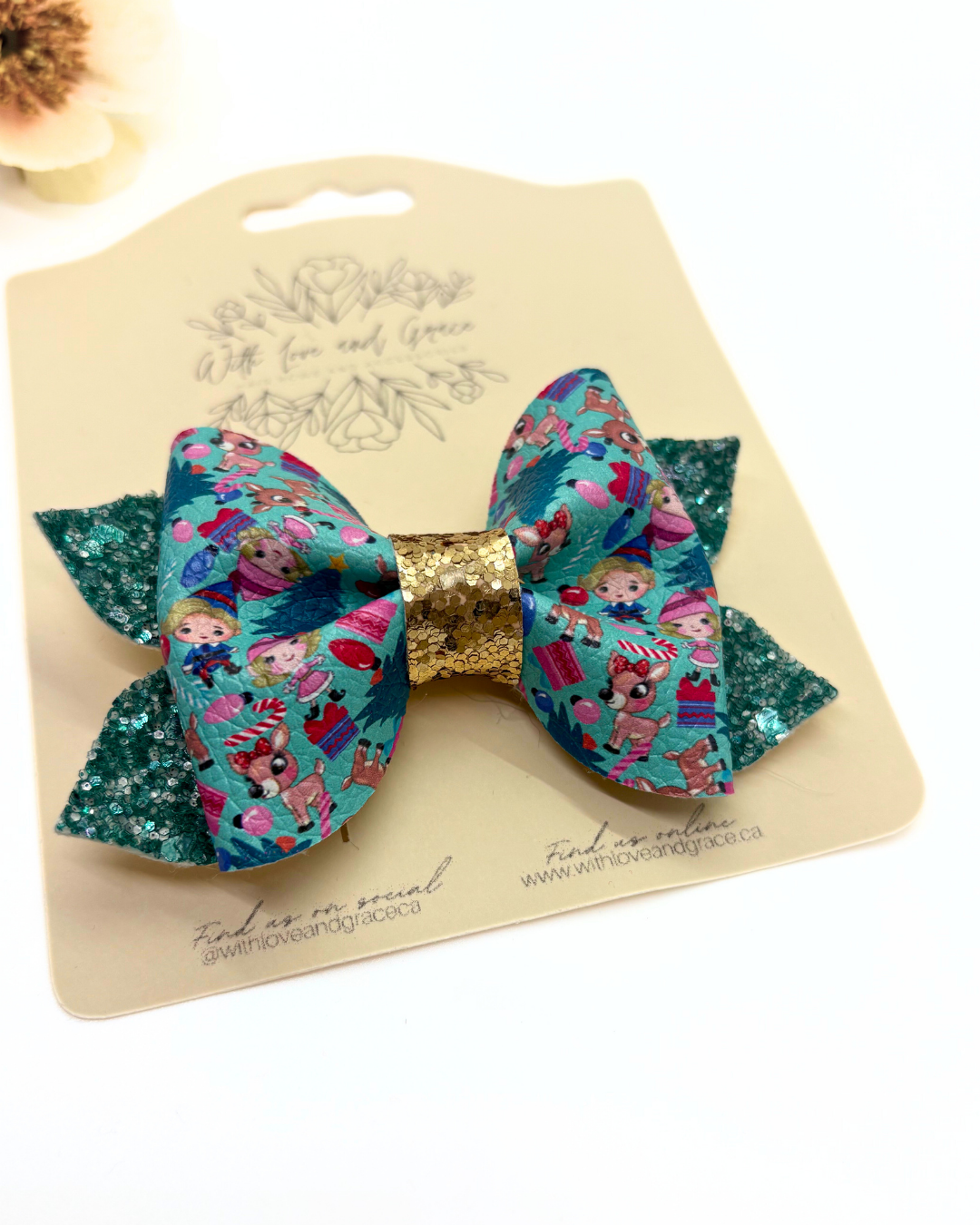 Reindeer with Red Nose Christmas Pinch Bow