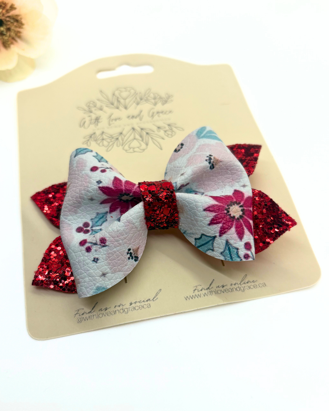 Christmas Floral Pinch Bow