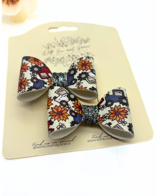 Tractors and Sunflowers Classic Piggy Bow