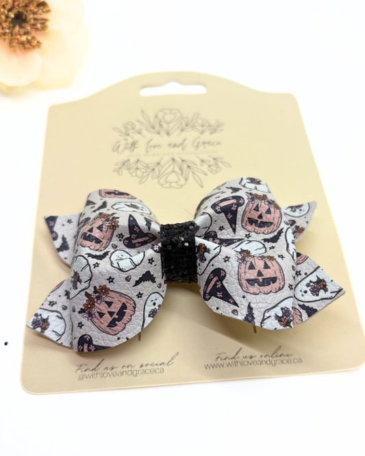 Jack O'Lantern and Ghost with Florals Pinch Bow
